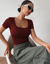 Solid Square Neck Crop T-Shirt